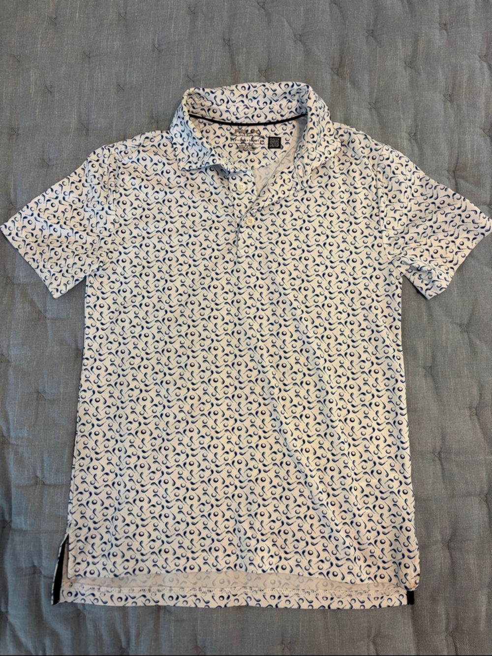 RLX Ralph Lauren White Polo with Navy Swirl Print